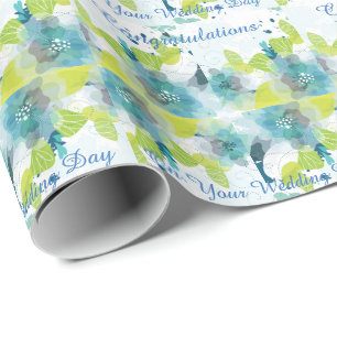 Blue Floral Congratulations Wedding Day Gift Wrap