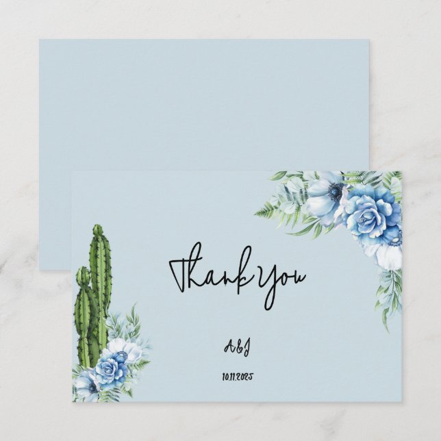 blue floral cowboy thank you card (Front/Back)