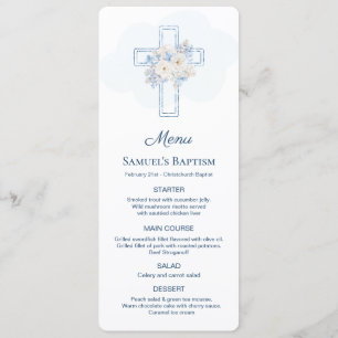 Blue Floral Cross Baptism Menu