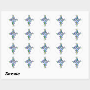 Blue Floral Cross  Classic Round Sticker