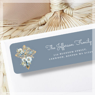 Blue Floral Cross   Return Address Label