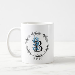 Blue Floral Custom Monogram - Letter B Coffee Mug