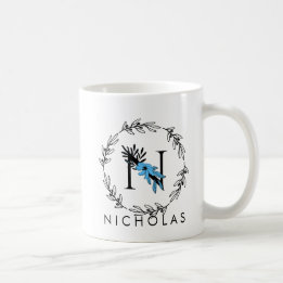 Blue Floral Custom Monogram - Letter N Coffee Mug