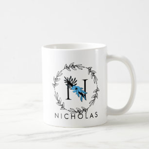 Blue Floral Custom Monogram - Letter N Coffee Mug