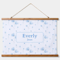 Blue Floral Custom Name Decor Baby Nursery