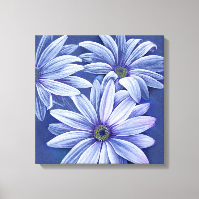 Blue floral daisy canvas original fine-art print (Front)