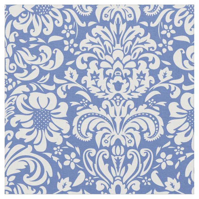 Blue Floral Damask Fabric (Close Up)