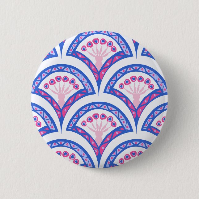 blue floral damask pattern  2 inch round button (Front)