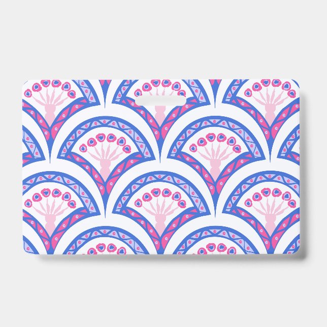 blue floral damask pattern  badge (Front)