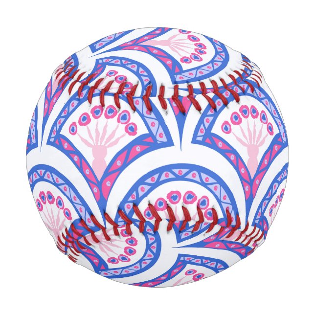 blue floral damask pattern  baseball (Front)