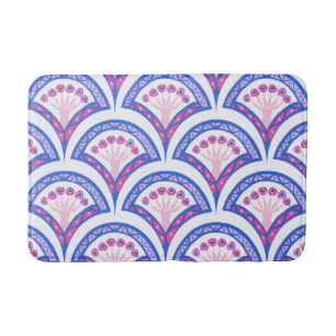 blue floral damask pattern bath mat