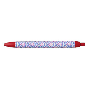 blue floral damask pattern black ink pen