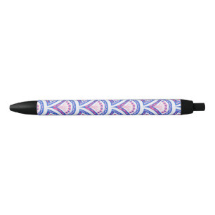 blue floral damask pattern black ink pen