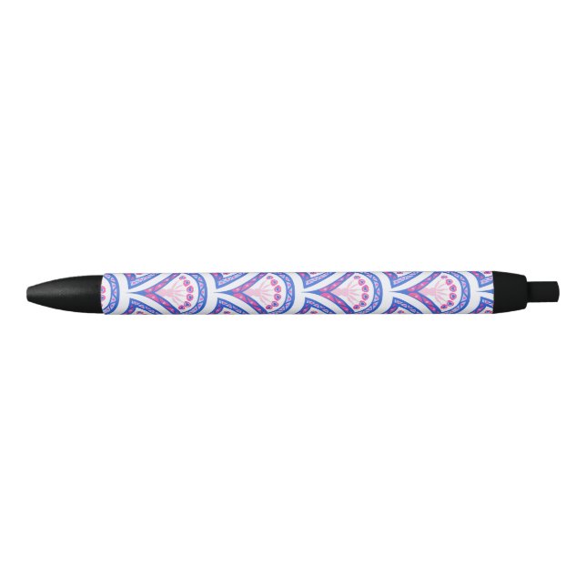 blue floral damask pattern  black ink pen (Front)