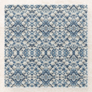 Blue Floral Damask Pattern Blanket Glass Coaster