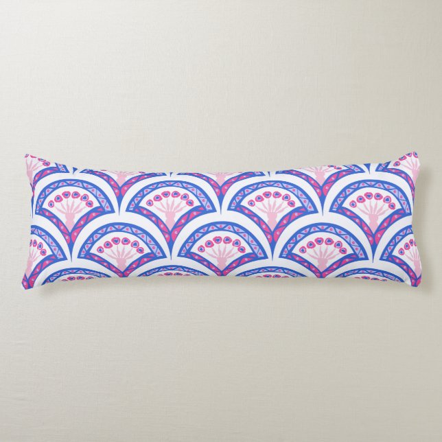 blue floral damask pattern  body pillow (Front)