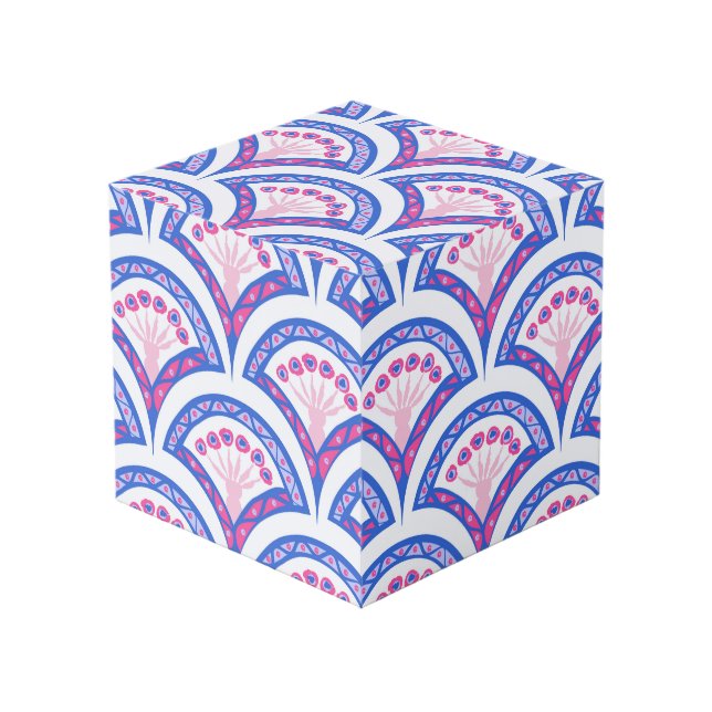 blue floral damask pattern  cube (Front Angled)