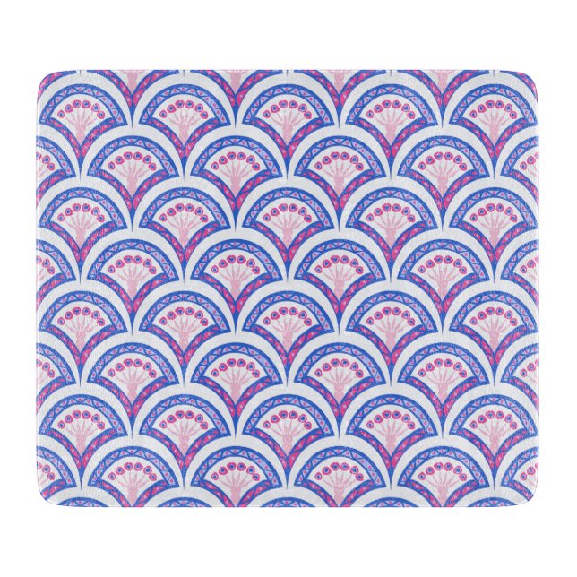 blue floral damask pattern  cutting board (Front)