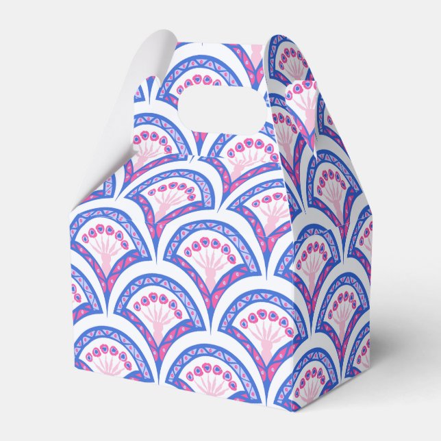 blue floral damask pattern  favor box (Front Side)