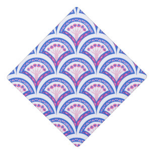 blue floral damask pattern  graduation cap topper