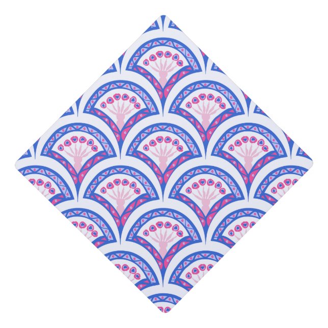 blue floral damask pattern  graduation cap topper (Front)