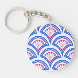 blue floral damask pattern  keychain