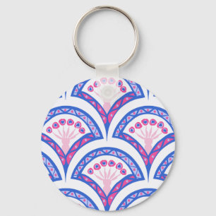 blue floral damask pattern keychain