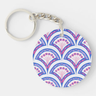 blue floral damask pattern keychain