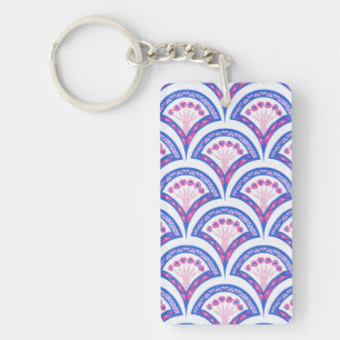 blue floral damask pattern  keychain