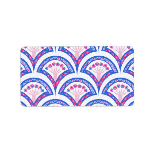 blue floral damask pattern label