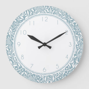 Blue Floral Damask Pattern Large Clock