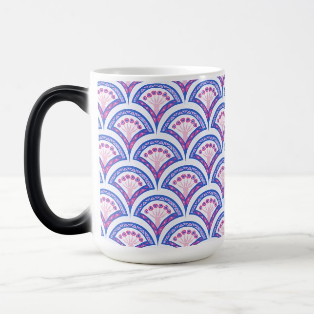 blue floral damask pattern  magic mug (Left)