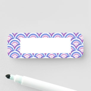 blue floral damask pattern name tag