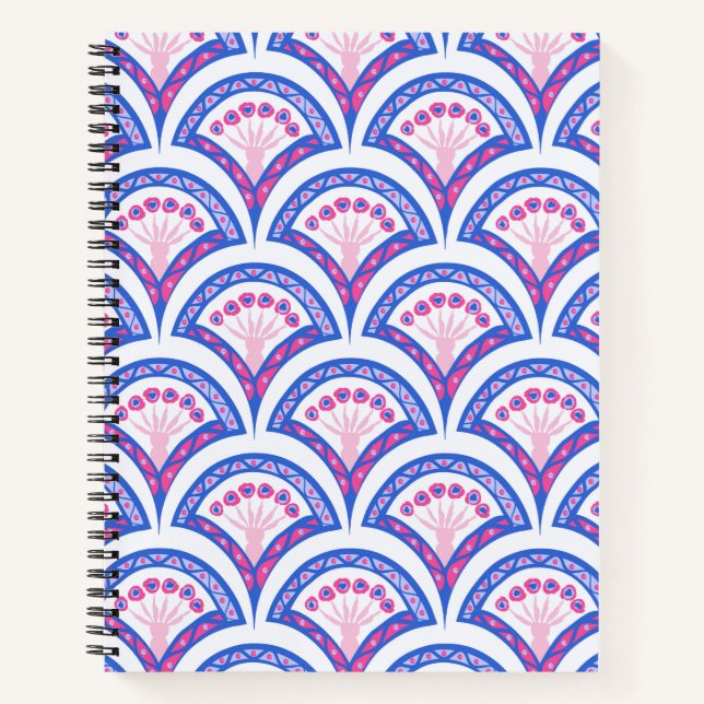 blue floral damask pattern  notebook (Front)