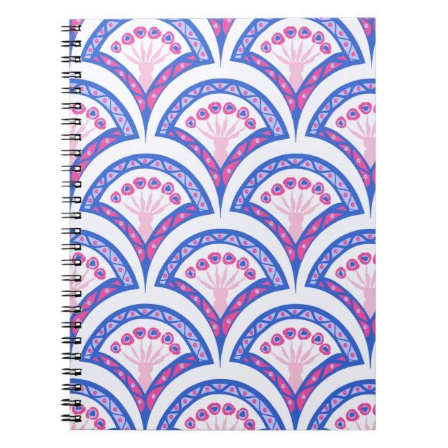 blue floral damask pattern  notebook (Front)