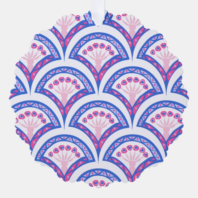 blue floral damask pattern  ornament card (Front)