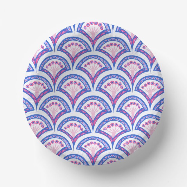 blue floral damask pattern  paper plate (Front)