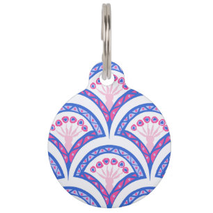 blue floral damask pattern  pet tag