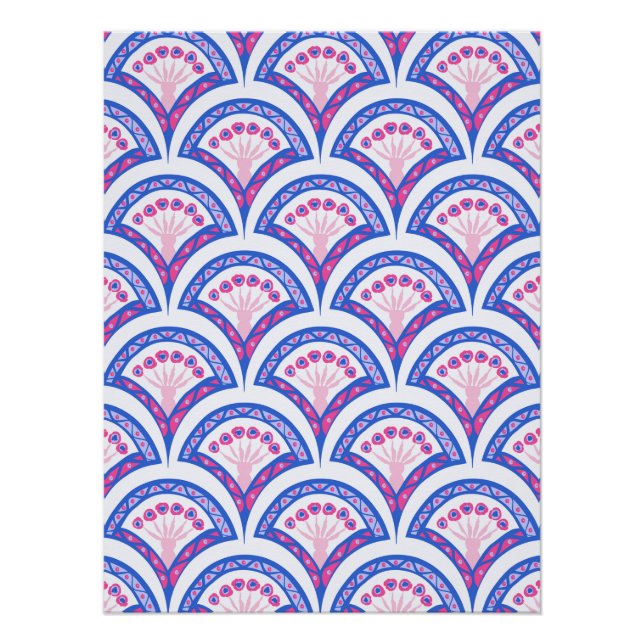 blue floral damask pattern  poster (Front)