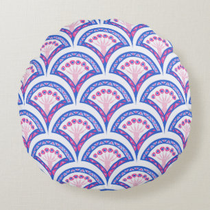 blue floral damask pattern round pillow