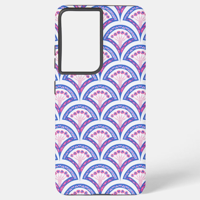 blue floral damask pattern  samsung galaxy s21+ case (Back)