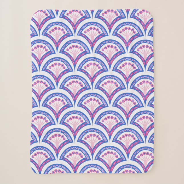 blue floral damask pattern  sherpa blanket (Front)