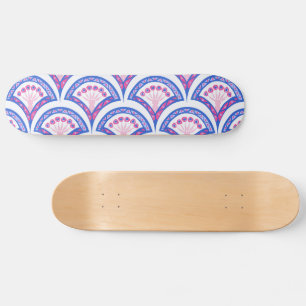 blue floral damask pattern skateboard