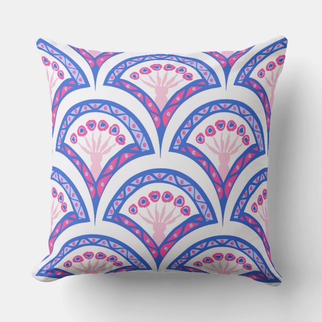 blue floral damask pattern  throw pillow (Front)
