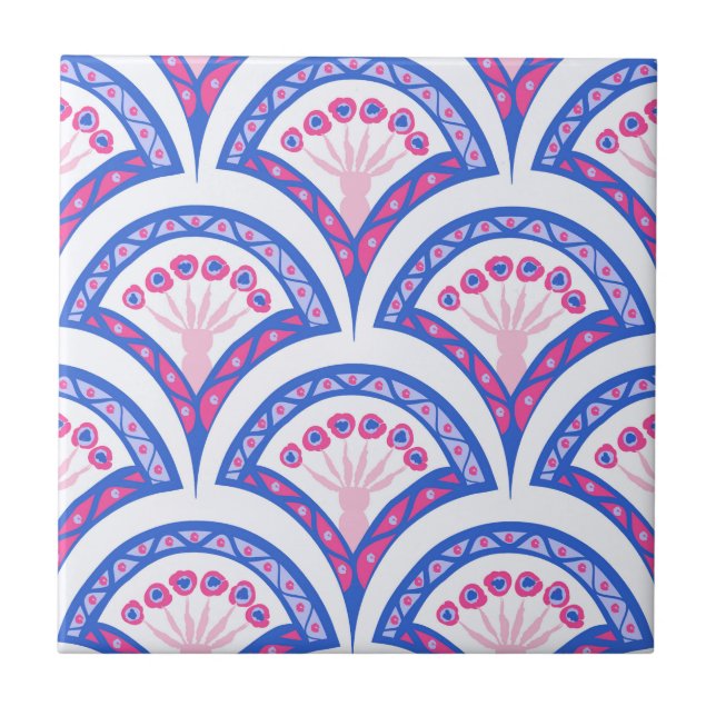blue floral damask pattern  tile (Front)