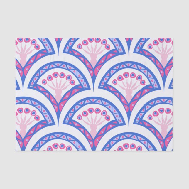 blue floral damask pattern  tissue paper (Front)