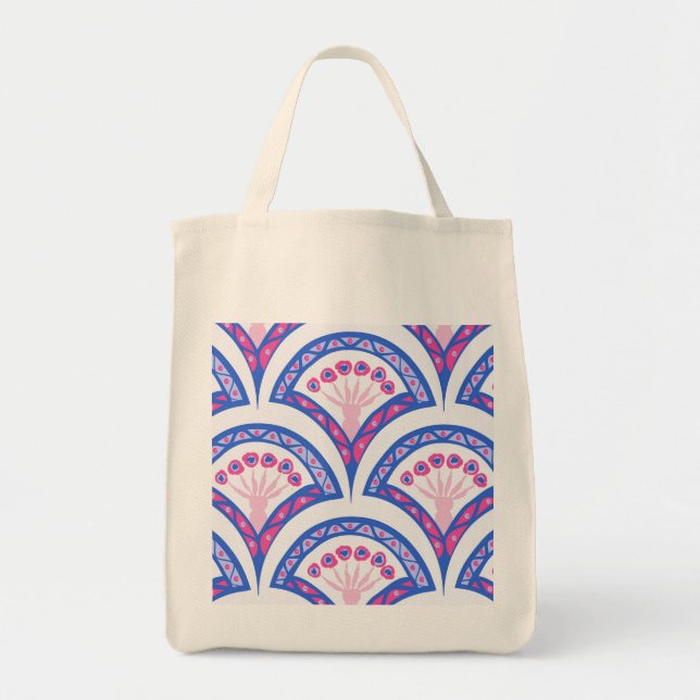 blue floral damask pattern  tote bag (Front)