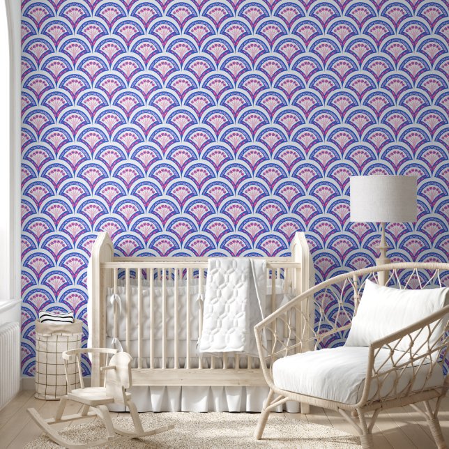 blue floral damask pattern  wallpaper (Kids)