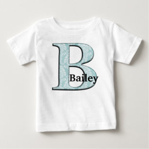 Blue Floral Damask Print B monogram initials Baby T-Shirt