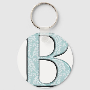 Blue Floral Damask Print B monogram initials Keychain